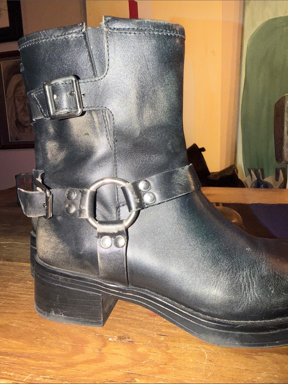 Black Harness Leather Ankle Boots STEVE MADDEN BRIXTON - Picture 7 of 8